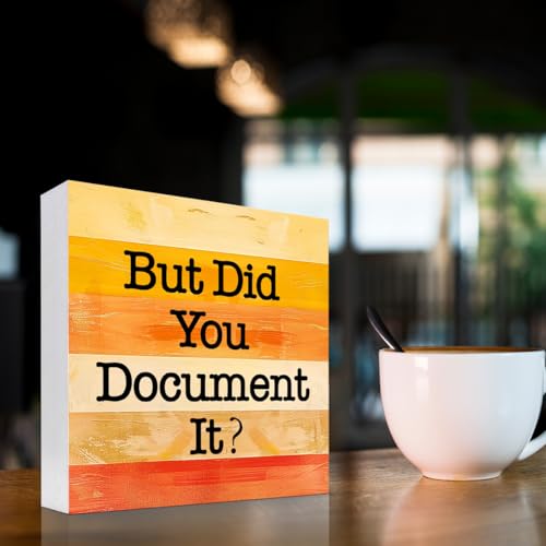 But Did You Document It Wooden Box Sign Desk Decor,Funny Wood Block Sign for Home Office Bedroom Table Shelf Decor -Orange - color: Red