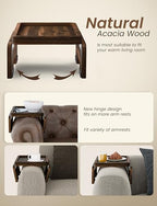 HOLANA Acacia Couch Armrest Table with 360° Rotating Phone Holder, Wooden Couch Tray – Sofa Side Table, Armchair Caddy for Home Sofa Living Room (Walnut, 13.75" D x 9.5" W x 2" H) - color: Walnut, size: 13.8" x 9.5" x 2"