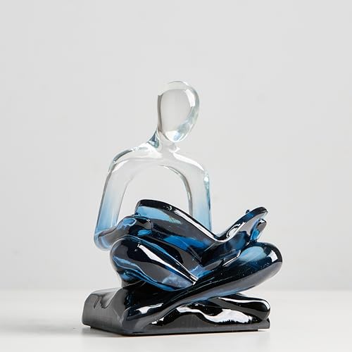 XINXUAN Resin Abstract Sculpture, Meditation & Reading Posture, Modern Home Decor Decor for Desk/Shelf, Art Statue (Think - Gold Foil Color) (Reading - Blue Gradient) - color: Reading - Blue Gradient