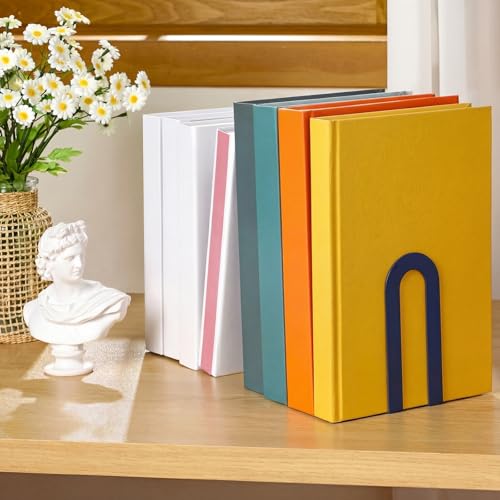 Chunful 6 Pcs Modern Metal Book Ends for Shelves Decorative Small Bookends Book Shelf Organizer Minimalist Design Stopper to Hold Books for Home Office (Blue,5.5 * 3.75 * 2.25inch) - color: Blue, size: 5.5*3.75*2.25inch