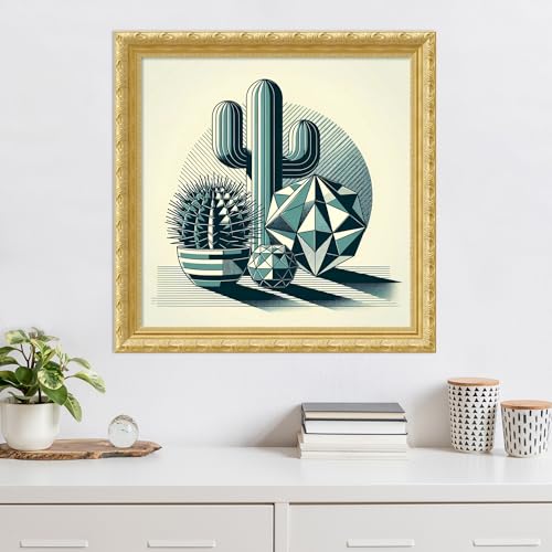 Amanti Art Framed Wall Art Print 28x28 Succulents in Angled Vases by David Galan, Abstract Wall Art, Modern Contemporary Decor, Medium Poster Painting Artwork for Living Room, Bedroom, Bathroom, - color: Versailles Gold, size: 28"L x 28"W