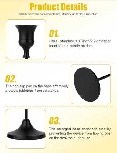 Set of 3 Black Tapered Candle Holder,Candlestick Tall Metal Candlestick Holders for Table Centerpiece Home Decor for Wedding Fireplace Mantel Housewarming Gift Fits 3/4 Inch Thick Candles - color: Black