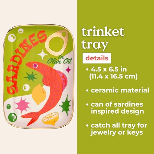 ban.do Novelty Trinket Tray, Ceramic Jewelry Dish, Small Decorative Tray for Keys or Decor, Cute Catchall Tray, Sardines