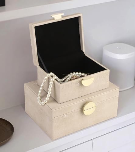 HofferRuffer Faux Leather Jewelry Boxes, Decorative Boxes Storage Accessory Organizer with Gold Hardware Decor, Classic Vegan Leather Set of 2 Pieces (Light Grey) - color: Light Grey