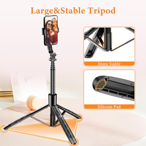 62" Aluminum Alloy Selfie Stick Phone Tripod with Wireless Remote Compatible with iPhone 17 16 15 14 13 pro Xs Max Xr X, Android/Samsung Smartphone Expandable for Travel Selfies Video Recording Vlog - style: Black(61 inch)