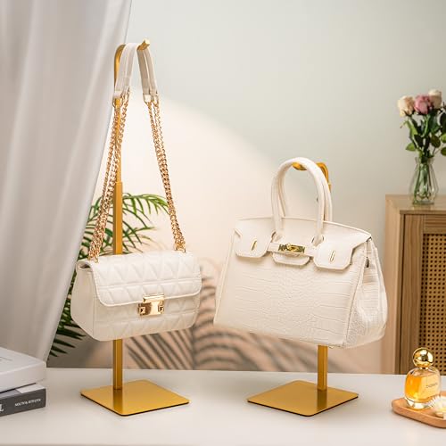 3 Pack Purse Holder Handbag Display Stand: Gold Hanger Rack for Bags, Purses, and Wreath, Adjustable Hook Stand for Tabletop, Closet, and Retail Use for Vendors - color: Gold
