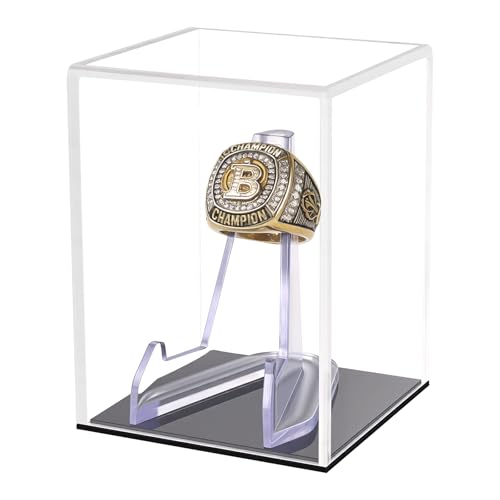 Hooqict Championship Ring Display Case Clear Acrylic Ring Case Display Box UV Protected with Base for Sports Baseball Softball Football Single Ring Coin Holder Stand - size: 1 Pack