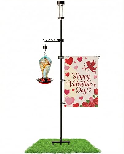 Garden Flag Stand with Solar Light for Outside 12 x 18 Inch Flags, Heavy Duty Aluminum Alloy Yard Flag Holder with Clip, Weatherproof Outdoor Flag Pole