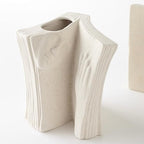 Ceramic Vase Bookends - Unique Decorative Bookend Flower Vases - Set of Two at 6.5in (16.5cm) Height - Cream White Matte Finish Modern Design - Aesthetic Home Office Library Decor