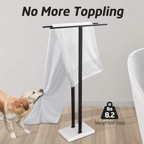 KES Standing Towel Rack, 37" H (Equal Height) Towel Rack Stand with Marble Base, Free Standing Towel Racks for Bathroom Floor, 18/8 Stainless Steel Matte Black, BTH229-BK - color: White Marble & Black Bar, size: 37" H (Equal-height)