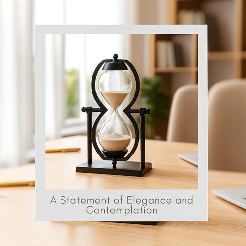 Metal & Glass Decorative Sandtimer– Accent for Table Top & Shelf, Coffee Table Decor for Living Room – Indoor Home Decor, Modern Stylish Tabletop Accessories Accent Piece – 11", Black