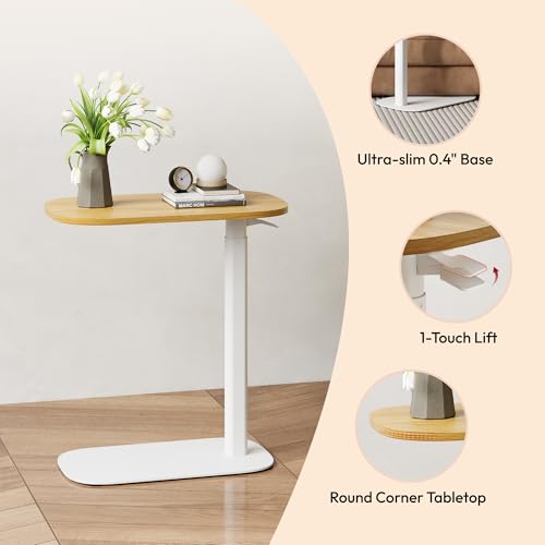 SANODESK Adjustable Overbed Bedside Table Pneumatic Adjustable Height Laptop Computer Standing Desk Cart with Tray, Hospital and Home Use(23.6" W x 13.8" D,Maple) - color: Maple, size: Xsmall