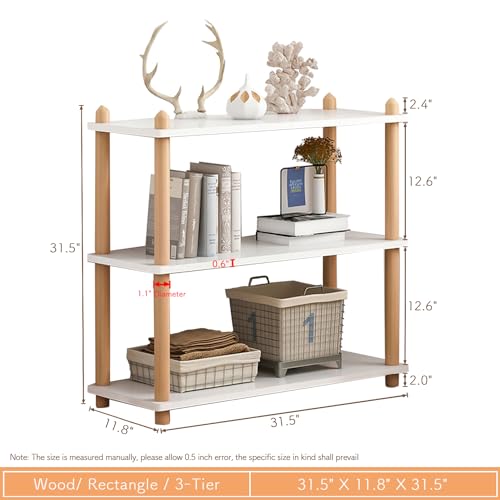 IOTXY 3-Tier Wooden Shelf Bookcase - Modern Open Bookshelf, Free Standing Storage Rack, Multifunctional Display Stand for Home and Office, White, Rectangle - color: White, size: 3-Tier