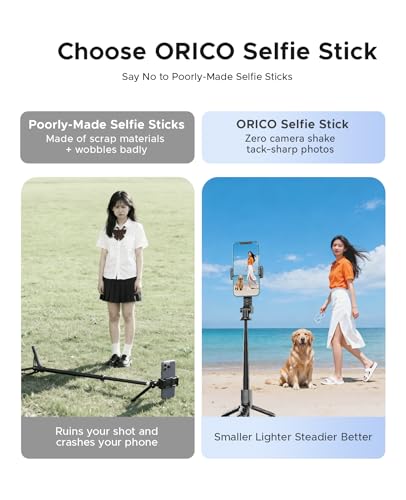 ORICO Aluminum Portable Selfie Stick Tripod, 26'' Mini Tripod for iPhone, Extendable Stand with Detachable Wireless Remote & 360° Rotating Phone Holder – Ideal for Content Creators, Vloggers, Travel - size: 26''