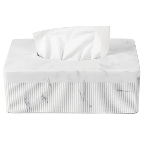 Marble Tissue Box Cover, Rectangular Napkin Facial Tissues Holder for Home Office, Hand Poured Marble Tissue Box Holder, 10 x 5.7 x 3.7 inches, White - color: B-white