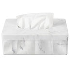 Marble Tissue Box Cover, Rectangular Napkin Facial Tissues Holder for Home Office, Hand Poured Marble Tissue Box Holder, 10 x 5.7 x 3.7 inches, White - color: B-white