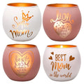 Mother's Day Glass Candle Holders Set of 4, Best Mom Ever Tealight Holders with Super Mom & Heart Designs, Decorative Votive Candle Holders for Women's Birthday, Grandma Gift & Mother's Day Decor