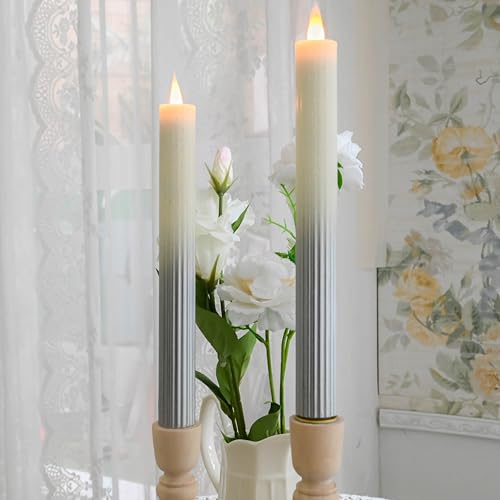 Flameless Taper Candles Flickering with Remote and Timer, 3D Moving Flame Taper Candle Battery Operated to 400 Hours, 9 Inch Window Candles, (Gradient Silver-Vertical Stripes) - color: Gradient Silver-Vertical Stripes