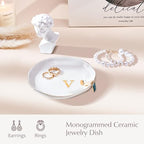 ProCase Ceramic Jewelry Tray, Initial Ring Dish Trinket Plate Engagement Gift, Small Personalized Monogram Ring Bowl for Wedding, White Decorative Jewelry Holder for Women Vanity -LetterV - style: V