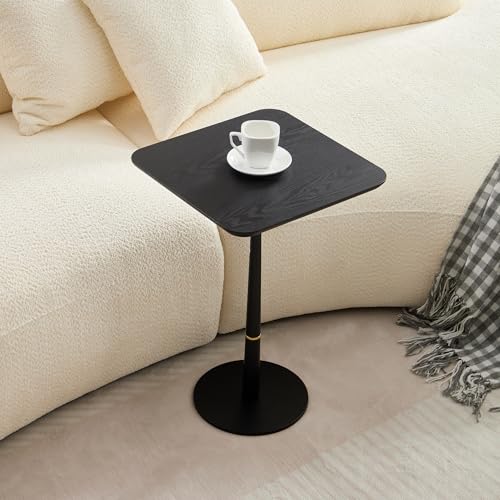 Drink Table,Modern Small Side Table, Cocktail Table with Metal Square Top,Wood Grain Texture,Weighted Base for Living Room,Bedroom,Small Spaces,Black - color: Black-square