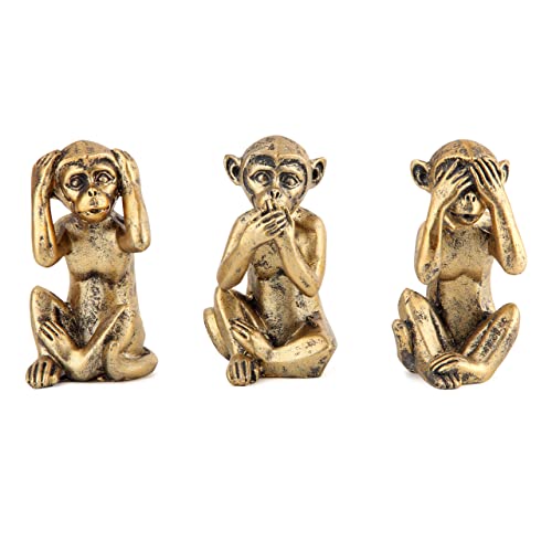 Leekung 3 Wise Monkeys Statue for Home Decor Accents,Hear no Evil See no Evil Speak no Evil Figurine for Living Room Boho Desk Gold Modern Table Decor,Monkey Gift Shelf Decor Accents Antique Bronze - color: Gold