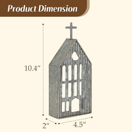 Church Shaped Tea Light Candle Holder Farmhouse Galvanized Metal Candle Holder Vintage Decorative Tealight Holder for Table Centerpiece Decoration - 4.53" x 1.97" x 10.43" - size: Church