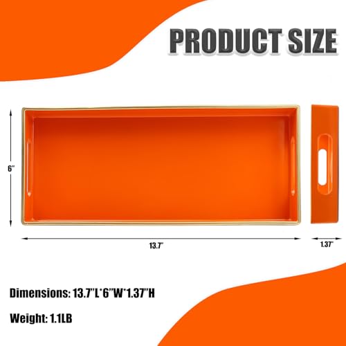 Orange Bathroom Vanity Tray for Countertop, Small Plastic Toilet Tank Versatile Storage & Organization Tray for Makeup, Perfume, Desk, Kitchen, Candles, 13.7"x6"x1.4", 35O - color: 15orange