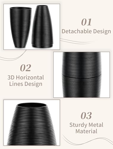 Sziqiqi Black Tall Floor Vases: 27.5in Metal Extra Large Decorative Vase for Pampas Grass Fake Plant Dried Flowers - Detachable Ribbed Big Standing Vase for Living Room Indoor Fireplace Home Decor