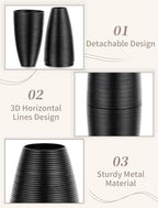 Sziqiqi Black Tall Floor Vases: 27.5in Metal Extra Large Decorative Vase for Pampas Grass Fake Plant Dried Flowers - Detachable Ribbed Big Standing Vase for Living Room Indoor Fireplace Home Decor
