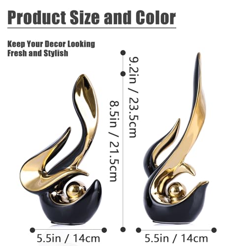 XMGZQ Mid Century Modern Abstract Art Home Decor Accent,Porcelain Statues for Living Room Coffee Table Centerpieces for Dining Room,Ceramic Sculptures and Gold Knick Knacks for TV Stand Decor (Black) - color: Black