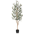 Kazeila Artificial Olive Tree 5FT Tall Faux Silk Plant for Home Office Decor Indoor Fake Potted Tree with Natural Wood Trunk and Lifelike Fruits - size: 5ft