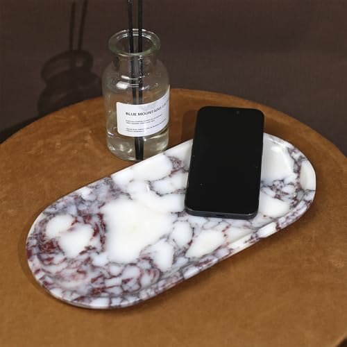 Natural Marble Tray, Coffee Table, Food, Fruit, Paper Cup, Cake Display, Coffee bar, Family Gatherings, Seasonal Holiday Decoration Tray(Viola-oval-11 x5 x0.7) - color: Viola-oval-11"x5"x0.7"