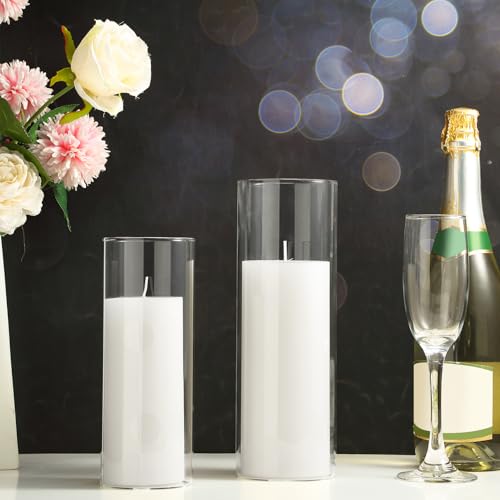 Shihanee Set of 6 Pillar Candles with Glass Cylinder Vases Clear Cylinder Hurricane Candleholders for Slim Tall Pillar Candles Wedding Table Centerpieces(3.4'' X 7", 9.8", 11.8",White) - color: White, size: 3.4'' X 7", 9.8", 11.8"