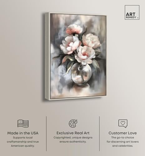 Art Remedy Glass Vase Flowers Canvas Luxury Floral Art, Silver Frame, 36" x 54" - color: Silver Frame, size: 55"L x 37"W