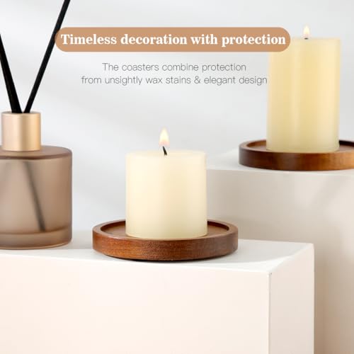 Wood Candle Holder Farmhouse Decor - HALE OTEIR Wooden Pillar Candles Holder for Pillar Floating Candles Set of 2 Round Wooden Plate Pedestal Stand for Coffee Table for Christmas Decor - color: Wood-colored