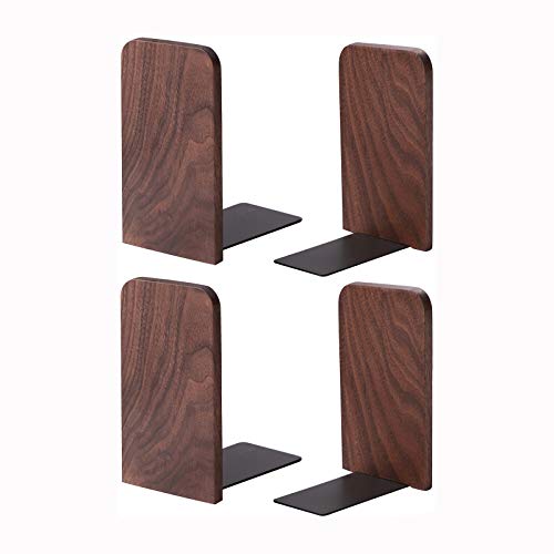 Muso Wood Book Ends for Shelves, Non-Slip Bookends, Heavy Duty Wooden Bookend Support for Books and Movies (Walnut 2 Pairs) - color: Walnut-2 Pairs