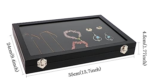 Wudygirl Jewelry Organizer Velvet Jewelry Tray Showcase Display Case Storage Necklace Bracelet Ring Earring Organizer Box Stackable Clear Lid Lock(Multi Jewelry Box) - style: Empty Tray