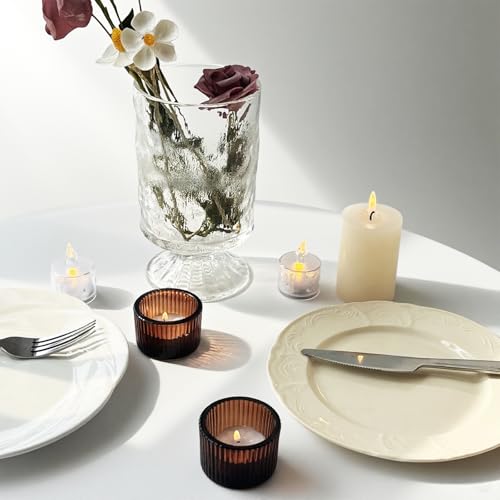 2pcs Tea Light Candle Holders Glass Votive Candle Holders Table Centerpiece for Wedding Birthday Home Decor (Amber) - color: Amber