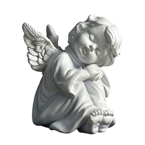 OwMell Little Angel Statue Figurine, Resin Cherub Statue Sleeping Angle Sculpture, Remembrance Healing Sympathy Gift for Memorial, Shelf Home Living Room Desktop Office Decoration - White - color: White