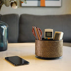 lizimandu Round Leather Art Supply Organizer,Remote Control Holder,360 Degree Spinning,Multi-Functional Pencil Holder,4 Compartments Desktop Stationary Organizer(1-Gold) - color: 1-Gold