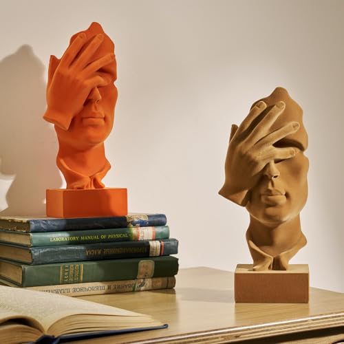 Flocked Resin Statue with Soft Velvety Texture, See No Evil Sculpture Modern Abstract Figurine for Desk, Bookshelf, Coffee Table Centerpiece, Meditation Room (Brown) - color: Nosee-brown