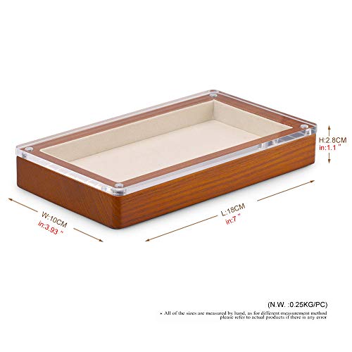 Oirlv Solid Wood Jewelry Tray with Transparent Acrylic Lid Jewelry Organizer Dish Home Organization Accessories Storage Box(Creamy-white) - color: Creamy-whit Flat