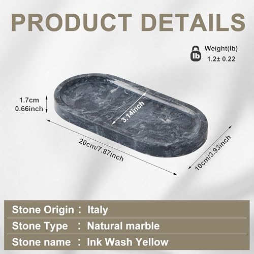 Travertine Tray, Marble Tray for Bathroom countertop,Non-Ceramic/Non-Resin，Stone for Storing Perfume, Cosmetics and Jewelry 7.87 * 3.9inch （Black） - color: Black, size: 7.9" x 3.9" x 0.7"