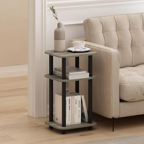 Furinno JUST Side Table, 3-Tier Turn-N-Tube End Table with Open Shelf, Round Curve Corner Night Stand, Bedside Table, Easy Assembly, for Living Room, Bedroom, French Oak - color: French Oak, size: 1-Pack, Plastic Frame, 3-Tier