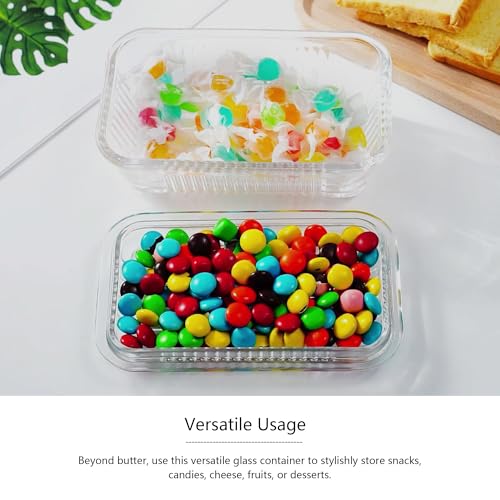 Clear Glass Butter Dish with Lid for Countertop, 6.5" Crystal Butter Dish with Cover, Covered Butter Tray for Refrigerator - size: 6.5inch