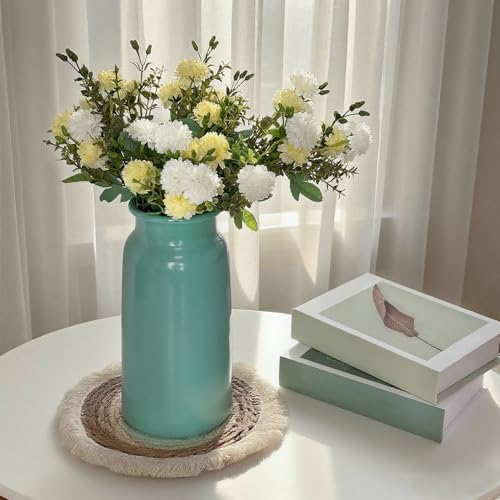 Sage Green Metal Vase Centerpieces 10.67" Tall, Eclectic Farmhouse Home Kitchen Counter Entryway Fireplace Matcha Decor Aesthetic, Dining Coffee Table Laundry Room Bar Dresser Accessories for Women - color: Light Green