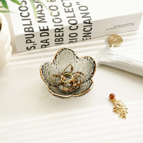 Grey Flower Jewelry Ring Dish Tray,Decorative Glass Trinket Dish,Room Decor Aesthetic, Modern Accent Tray for Vanity (Grey A) - color: Grey A