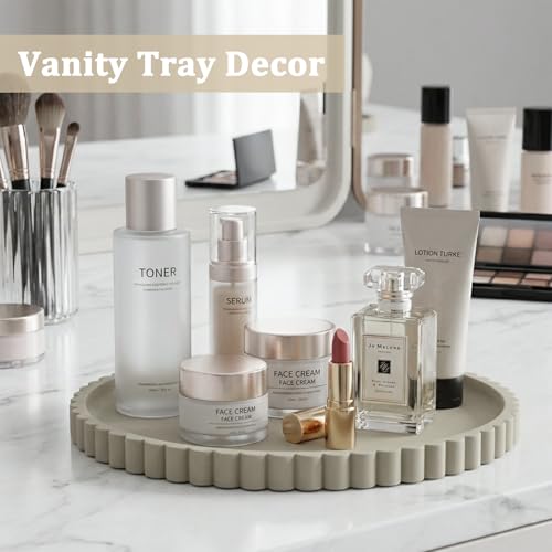 Silicone Bathroom Vanity Tray, Modern Round Decorative Tray for Countertop, Waterproof & Unbreakable Cosmetic Perfume Organizer, Extra-Thick & Sturdy, Easy to Clean Candle Tray (9 Inch, Khaki) - color: Khaki, size: 9"