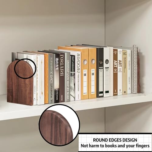 Book Ends for Shelves Heavy Duty Books Bookend Book End Decorative Wooden Book Holders Book Stopper for Shelves Coolest Shelf Bookends for Kids Books Shelf Holder Organizer Accessories (Walnut 1 Pair)