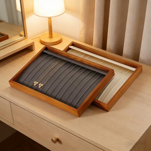 13 Hooks Necklace Organizer Large Jewelry Trays for Drawers Stackable Necklace Pendant Jewelry Display for Vendors Jewelry Drawer Organizer Inserts (13.78" L x 9.45" W x 1.18" H) Grey - color: Gray, size: Necklace Tray1-W 9.45" x H 1.18"x L 13.78"